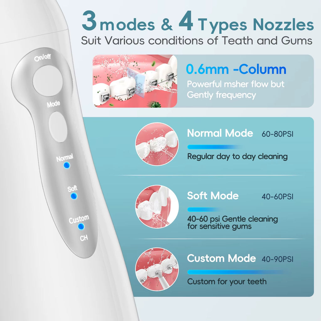 Dental Oral Irrigator Rechargeable Water Flosser Portable 300ML 4 Nozzles Dental Water Jet Waterproof Teeth Cleaner Water Pick
