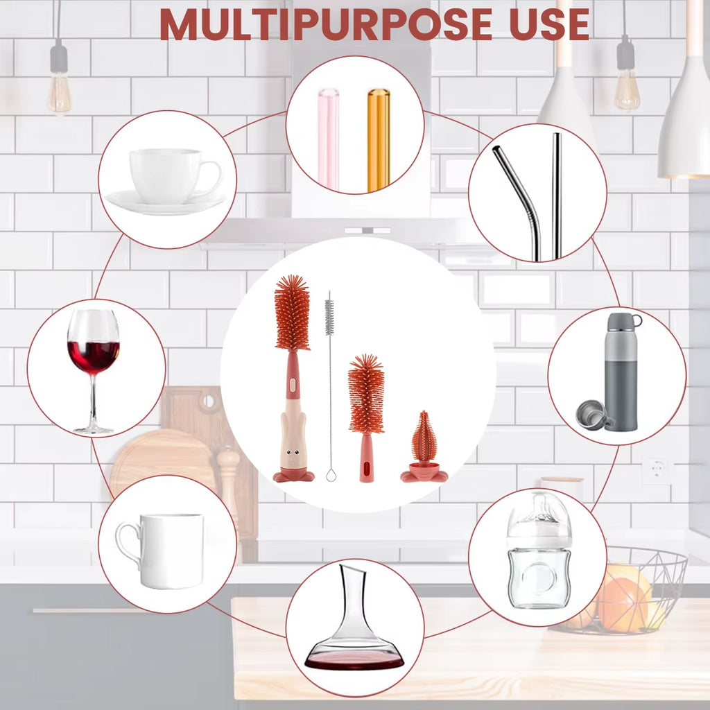 Silicone Bottle Cleaning Brush Cup Scrubber Glass Cleaner Water Cup Container Straw Cleaning Brush Set Kitchen Cleaning Tool
