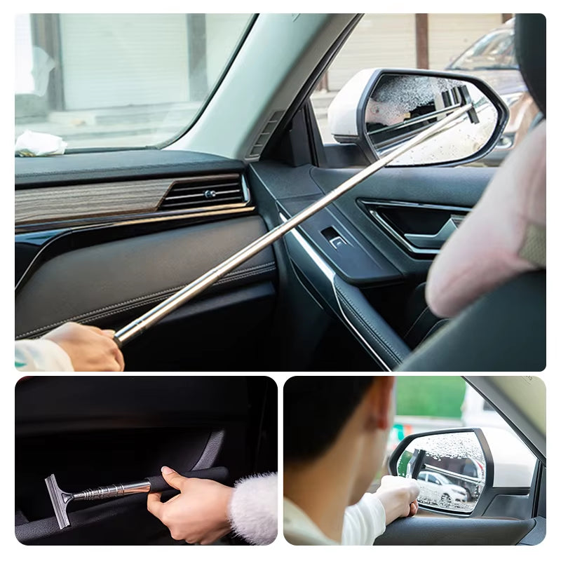 SEAMETAL Car Rearview Mirror Wiper Cleaning Tool Auto Glass Mist Cleaner Scraper Telescopic Handle Window Cleaning Brushes