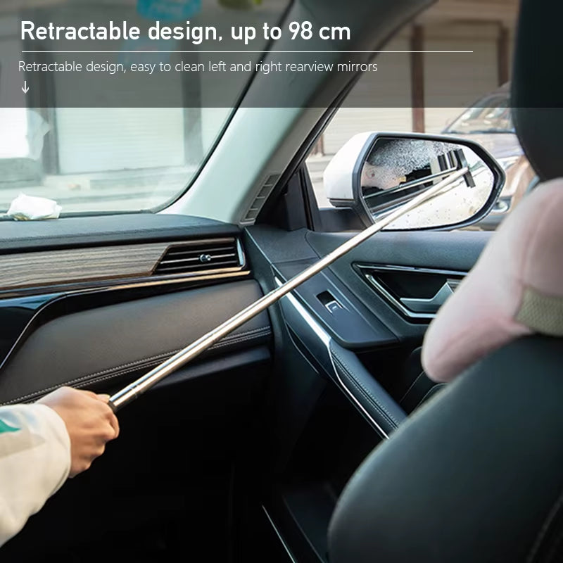 SEAMETAL Car Rearview Mirror Wiper Cleaning Tool Auto Glass Mist Cleaner Scraper Telescopic Handle Window Cleaning Brushes