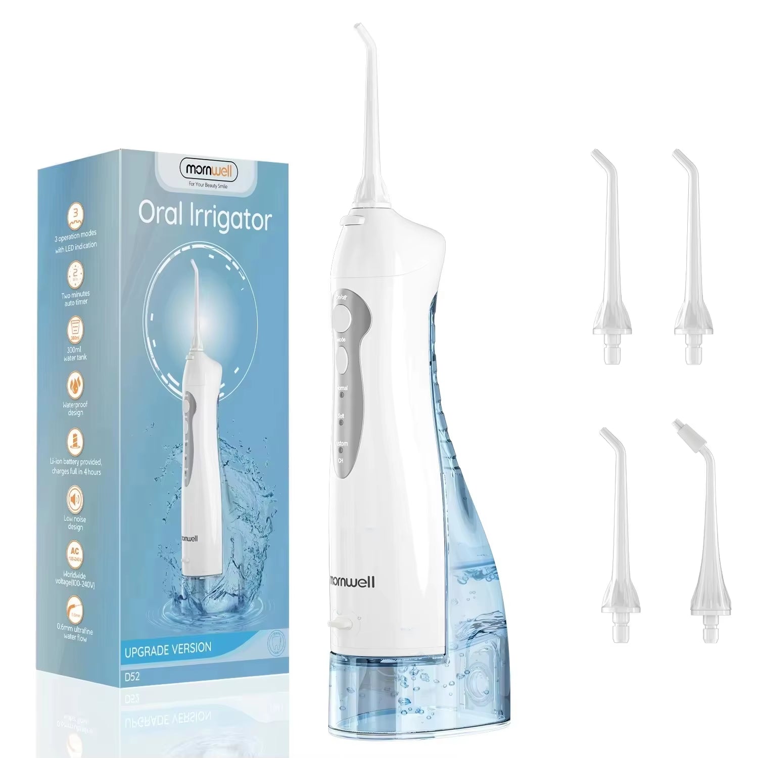 Dental Oral Irrigator Rechargeable Water Flosser Portable 300ML 4 Nozzles Dental Water Jet Waterproof Teeth Cleaner Water Pick