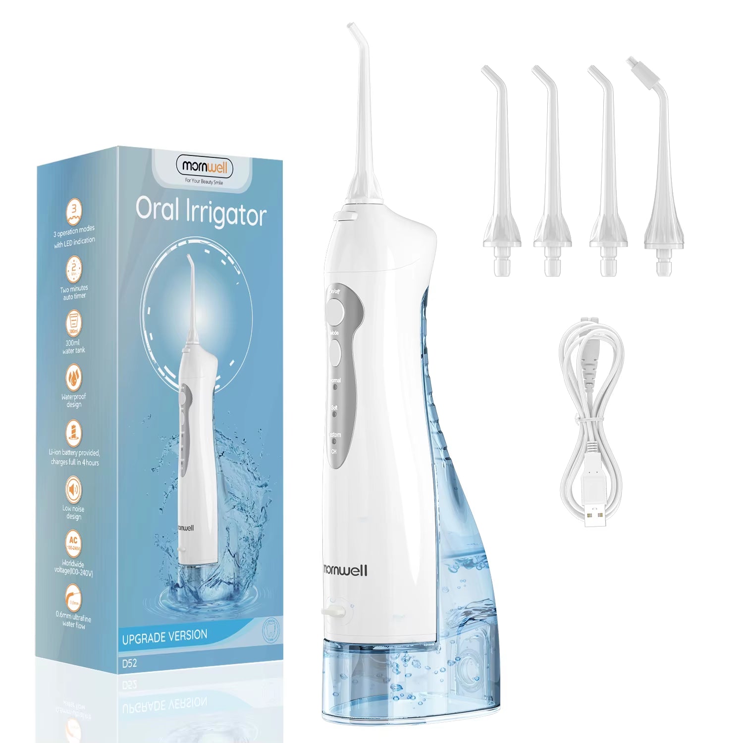 Dental Oral Irrigator Rechargeable Water Flosser Portable 300ML 4 Nozzles Dental Water Jet Waterproof Teeth Cleaner Water Pick