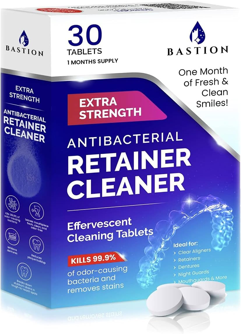 Retainer Cleaner & Denture Cleanser - 30 Effervescent Tablets - 1 Month Supply - Removes Stains, Discoloration, Odors, & Plaque - Clear Aligners, Mouth & Night Guard, All Dental/Oral Appliances