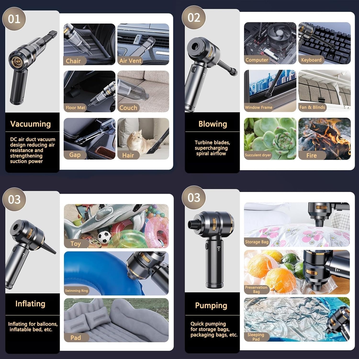 Car Vacuum Cleaner 22000Pa – Cordless Handheld Air Duster & Blower (Gold/Black)