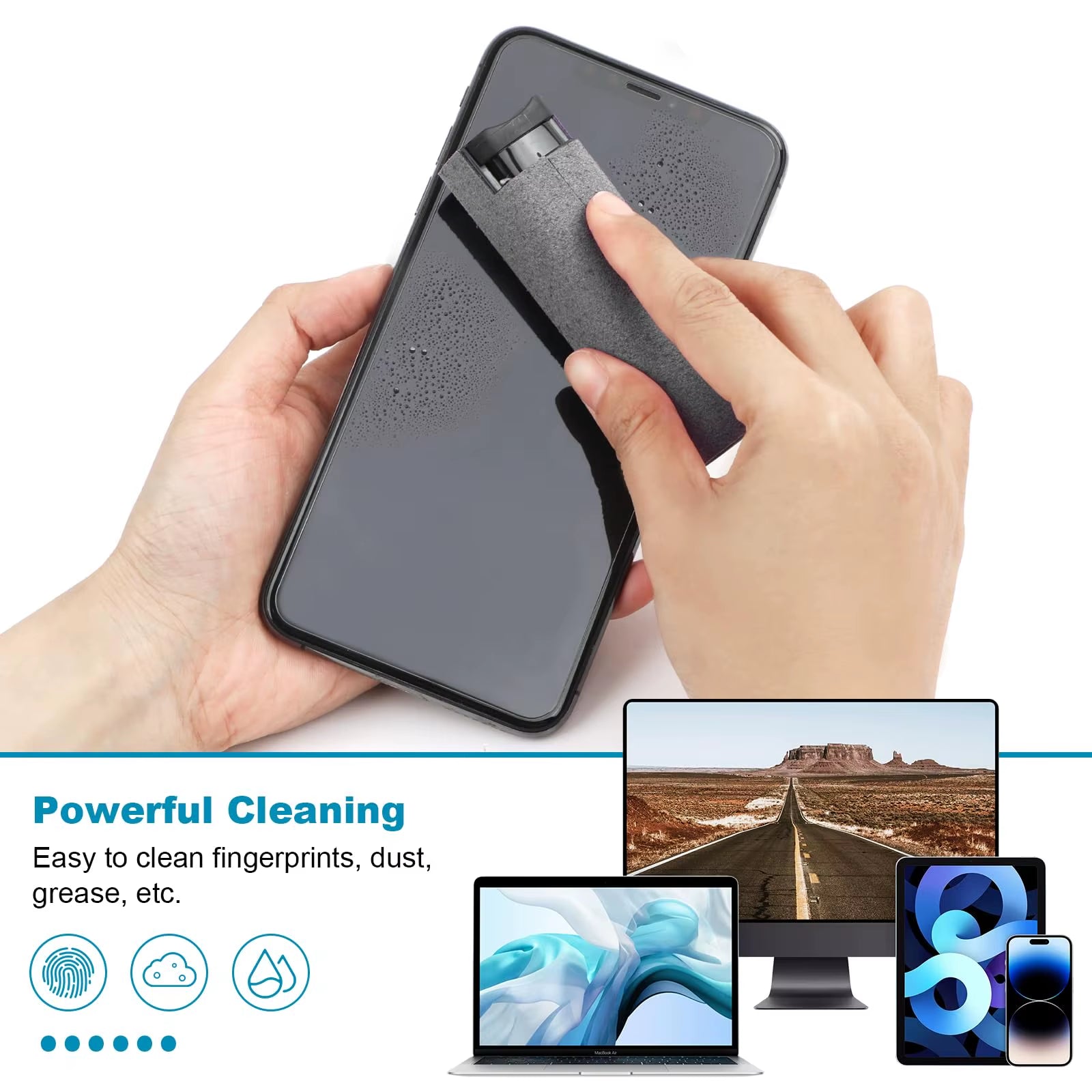 2 in 1 Phone Screen Cleaner Spray Portable Tablet Phone Touch Screen Cleaner Microfiber Cloth Set Glass Mini Cleaning Artifact
