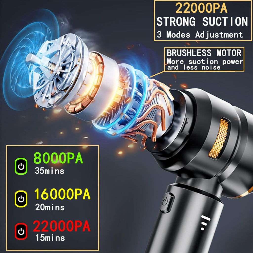 Car Vacuum Cleaner 22000Pa – Cordless Handheld Air Duster & Blower (Gold/Black)